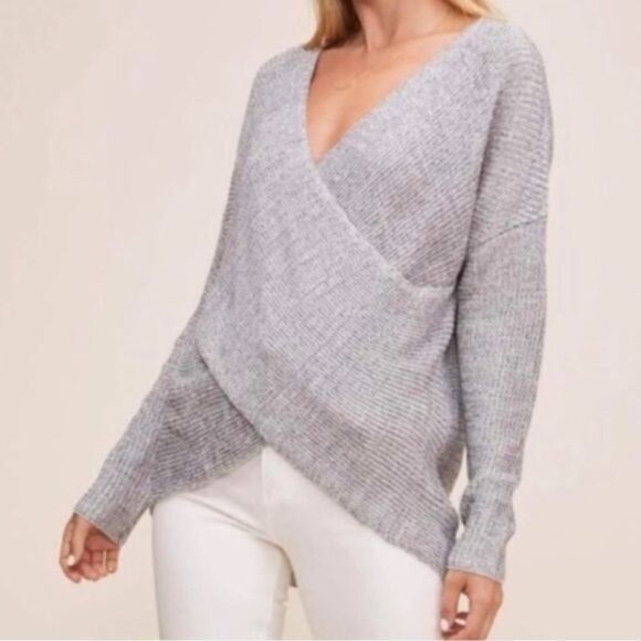 Astr The Label Gray Wrap Front Knit Sweater Lightweight Long Sleeve Womens Sz S - Picture 2 of 8